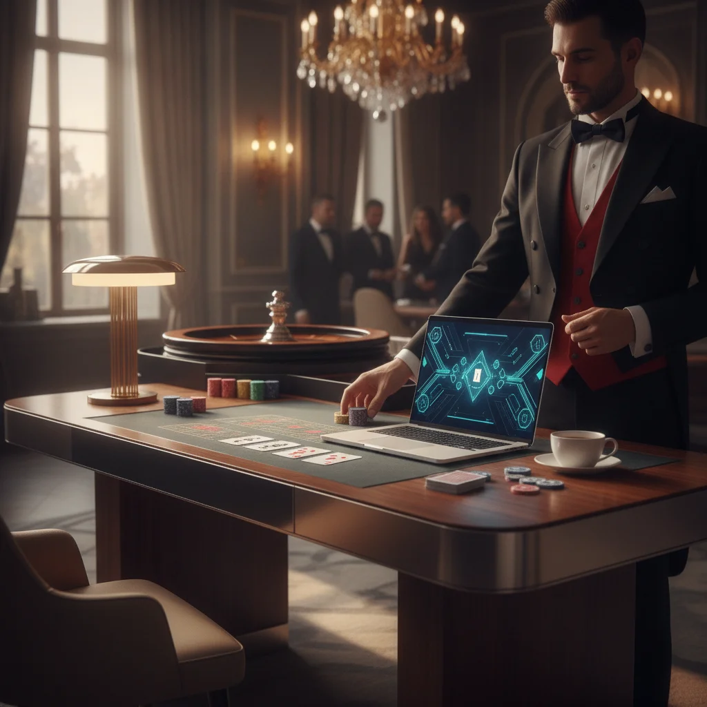 En spelare som jämför casinon utan svensk licens på en laptop.